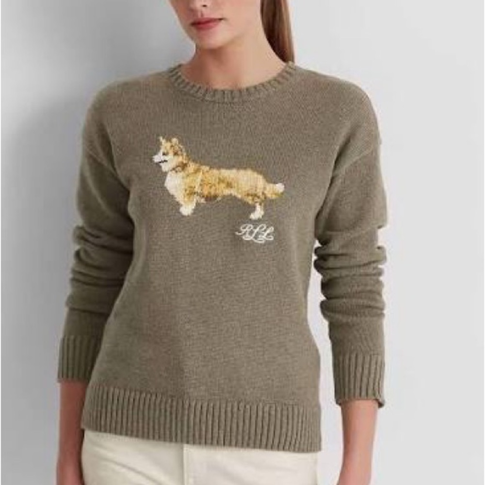 Ralph Lauren Tan Sweater with Corgi Design